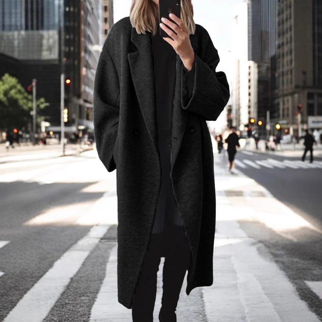 Chic Wool Long Trench Coat for Women Outerwear
