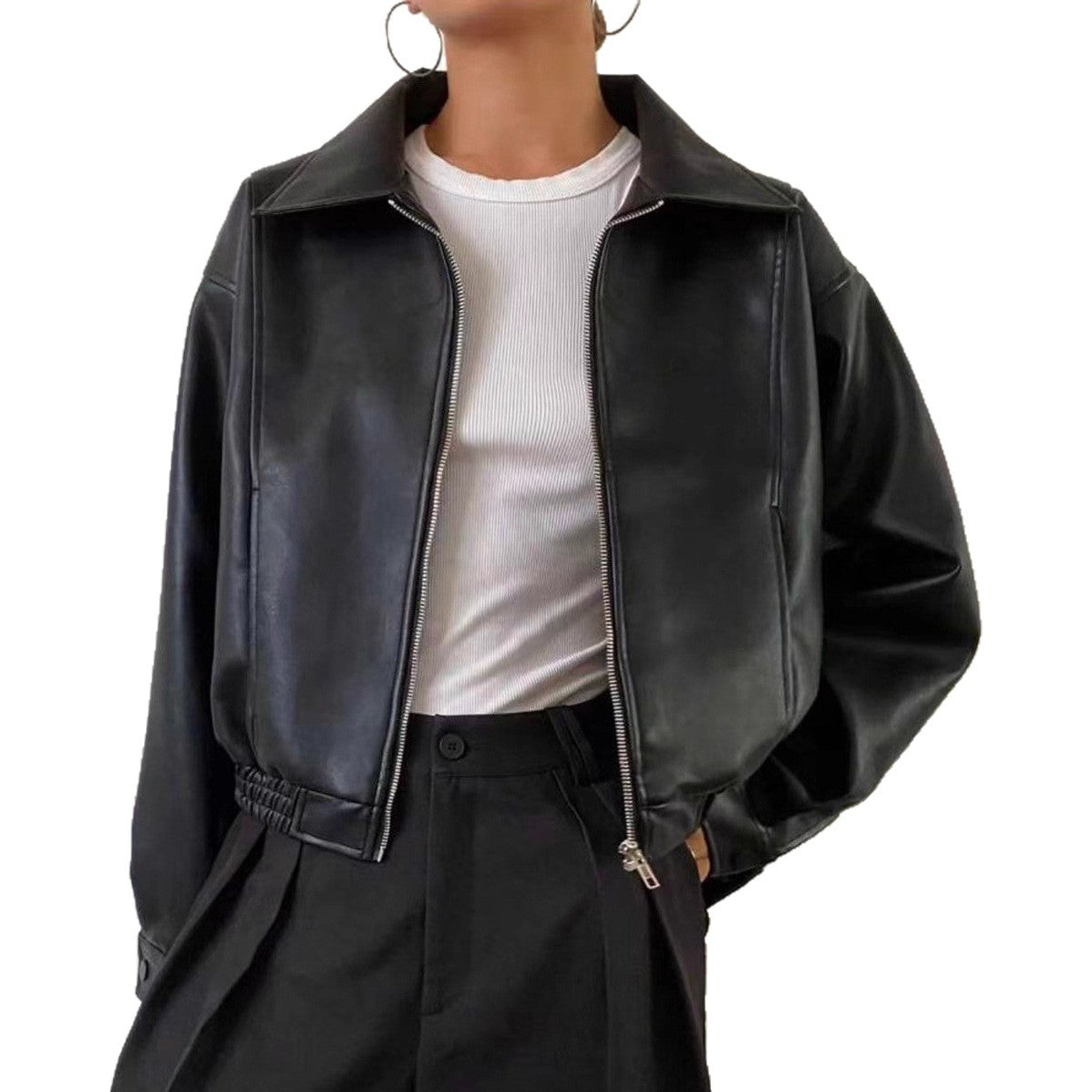 Retro brown leather jacket for women