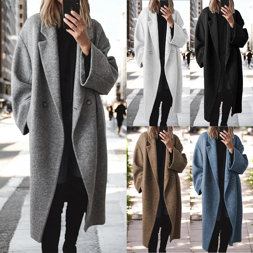 Chic Wool Long Trench Coat for Women Outerwear