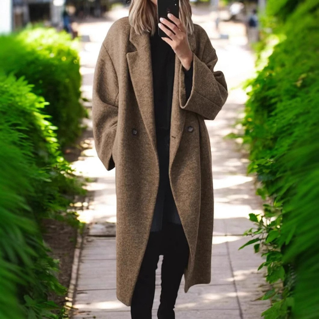 Chic Wool Long Trench Coat for Women Outerwear