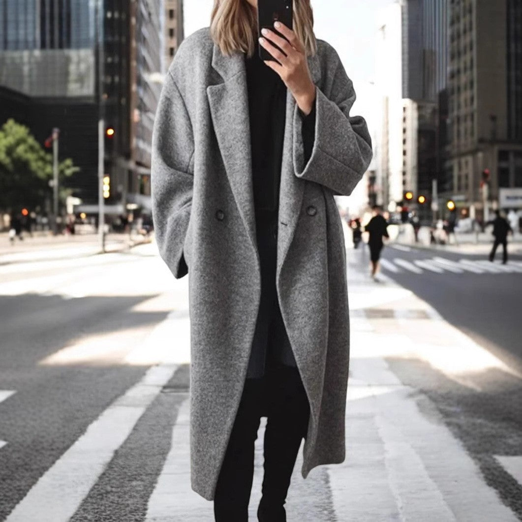 Chic Wool Long Trench Coat for Women Outerwear