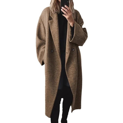 Chic Wool Long Trench Coat for Women Outerwear