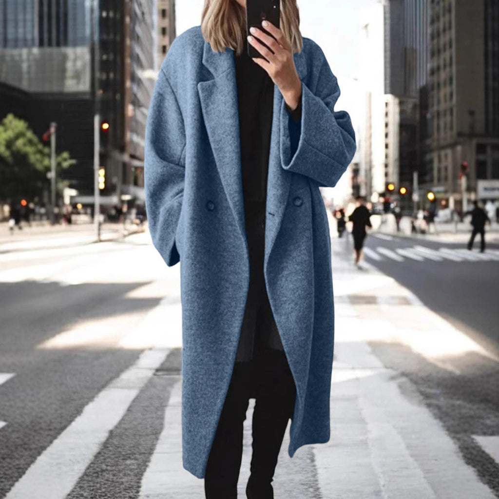 Chic Wool Long Trench Coat for Women Outerwear